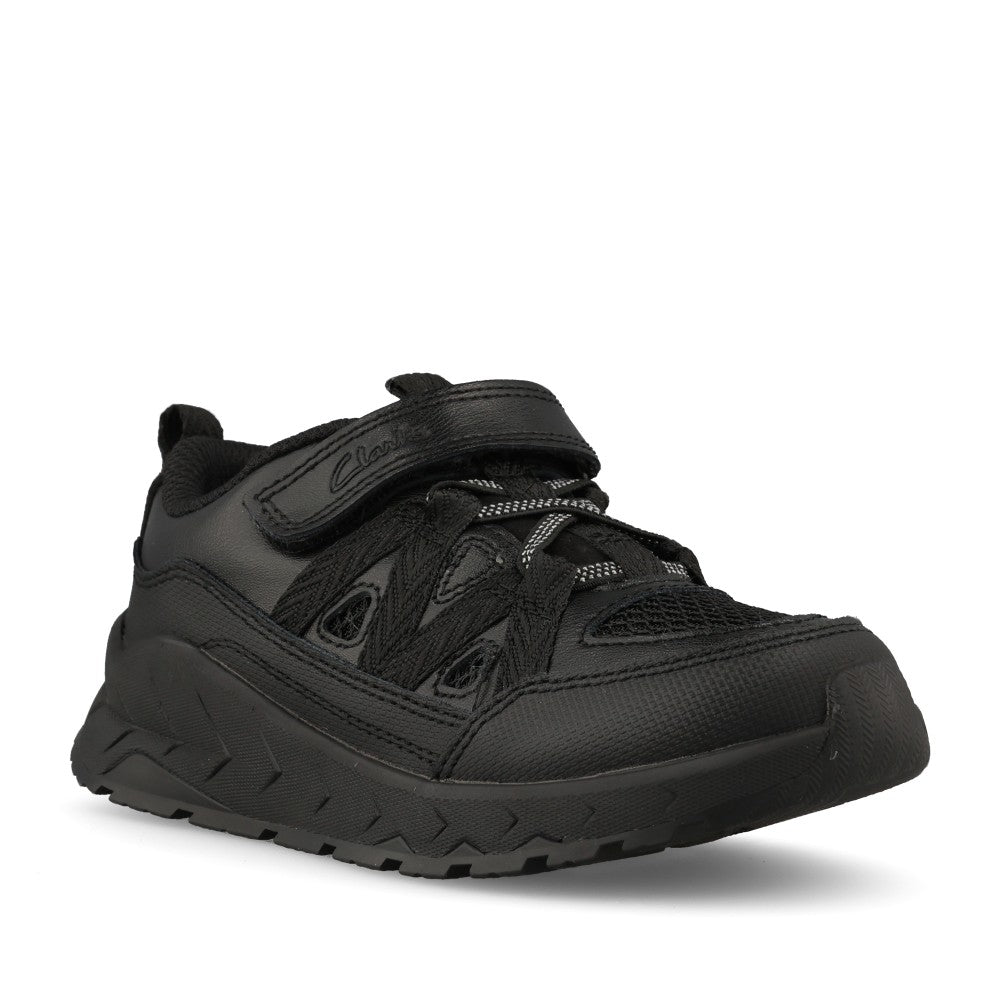 Clarks Boys Selva Trail K G-FIT Velcro Shoe in Black Leather