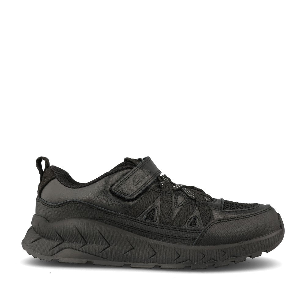 Clarks Boys Selva Trail K G-FIT Velcro Shoe in Black Leather