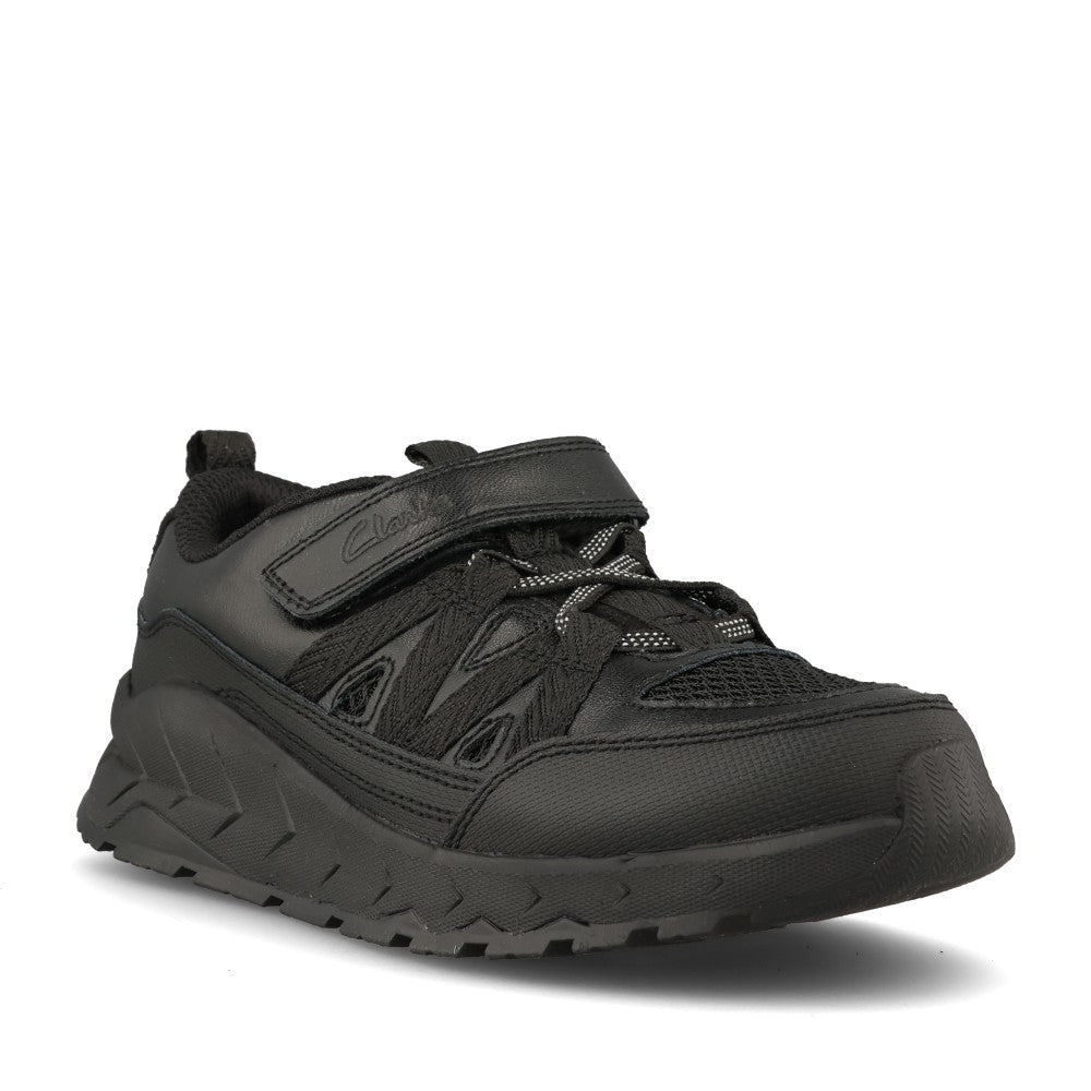 Clarks Boys Selva Trail K G-FIT Velcro Shoe in Black Leather