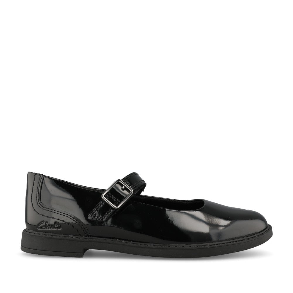 Clarks Girls Scala Bar F-FIT Mary Jane Sho in Black Patent