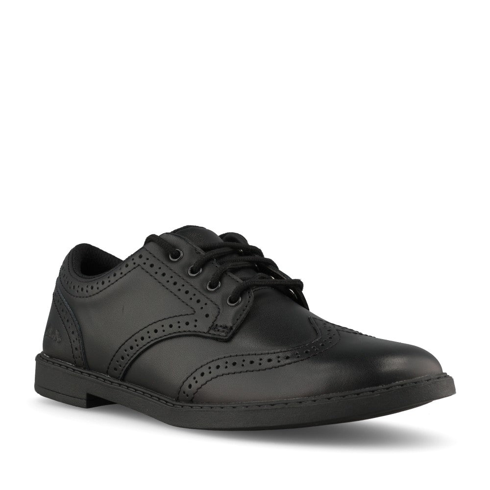 Clarks Girls Scala Style O E-FIT Lace Up Shoe in Black Leather