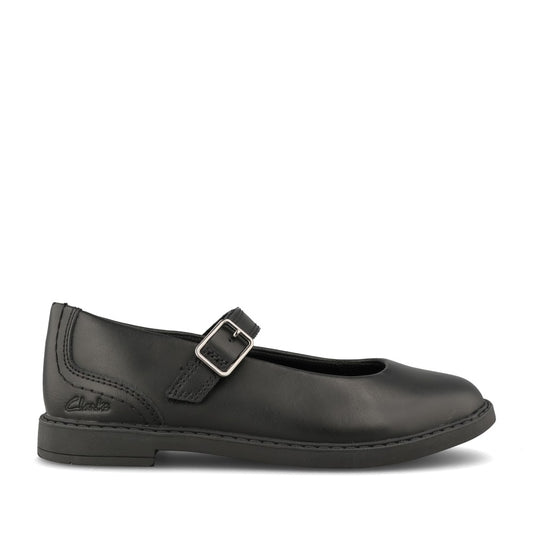 Clarks Girls Scala Bar F-FIT Mary Jane Sh in Black Leather