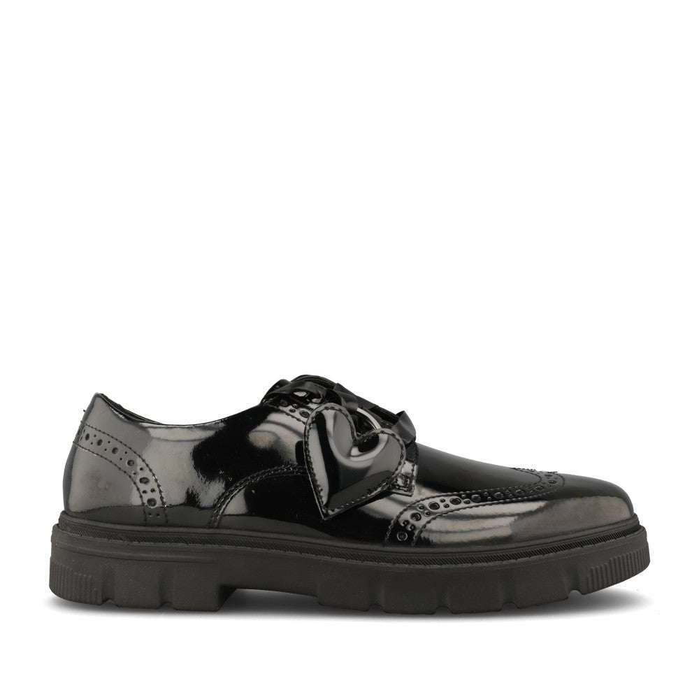 Clarks Girls Lorcam Lace F-FIT Lace Up Shoe in Black Patent
