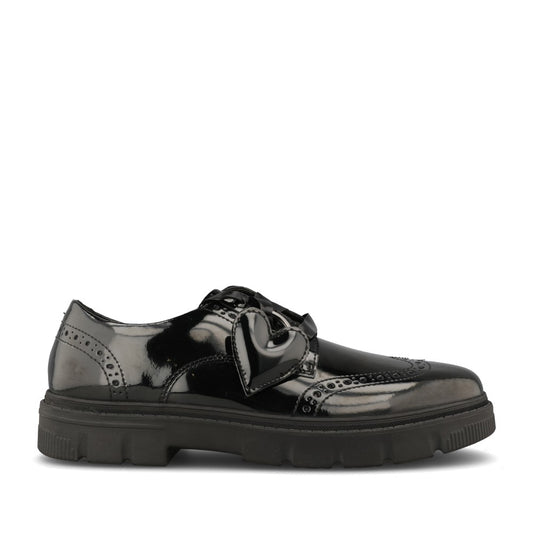 Clarks Girls Lorcam Lace F-FIT Lace Up Shoe in Black Patent