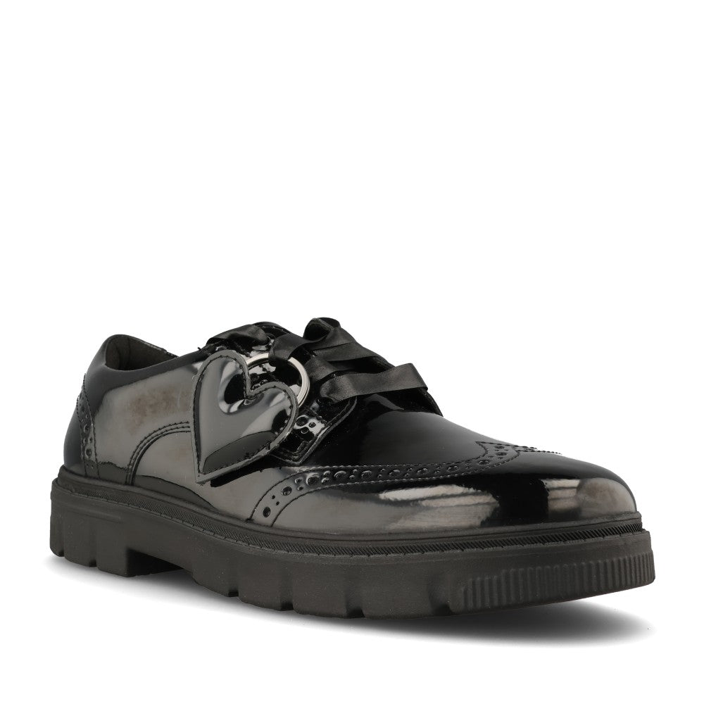 Clarks Girls Lorcam Lace F-FIT Lace Up Shoe in Black Patent
