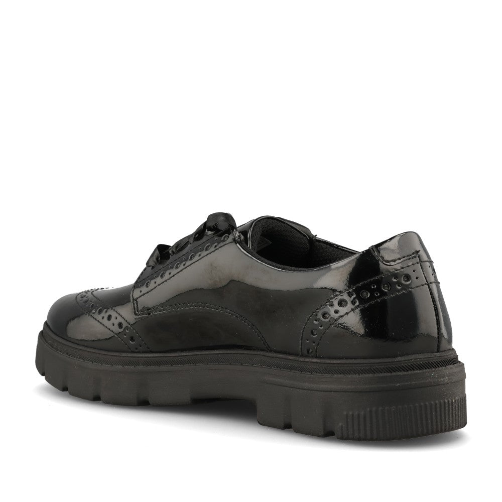 Clarks Girls Lorcam Lace F-FIT Lace Up Shoe in Black Patent