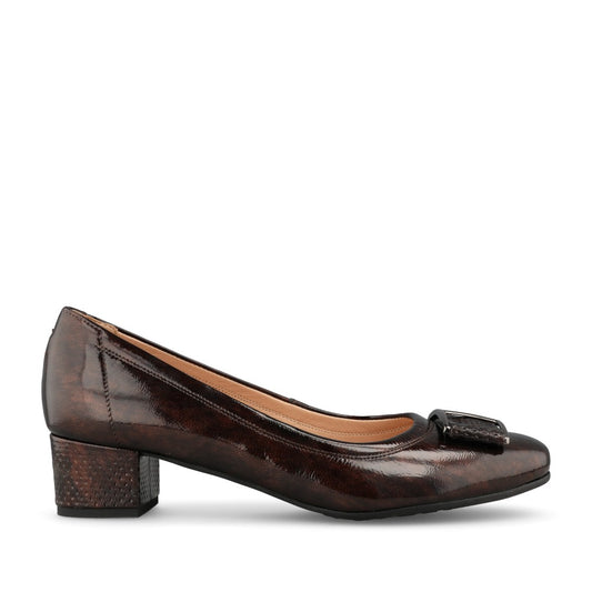 Ladies 5632 2968+2763+1290 G-fit Low Heel Court Shoe In Brown Patent
