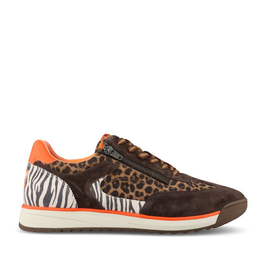 Waldlaufer Ladies 575001 Carmen H-Fit Laced Trainer In Brown & Leopard Multi