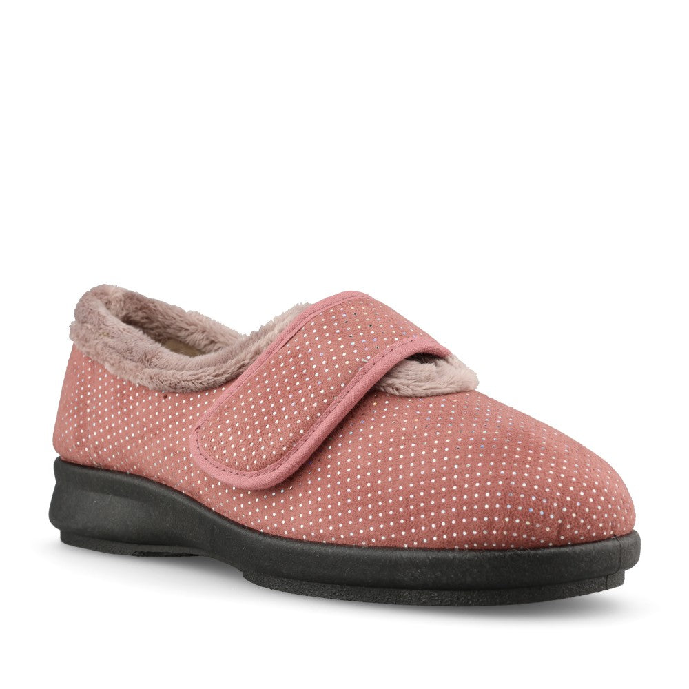 Ladies Heidi 75494R 2V Velcro Slipper In Rose Velour