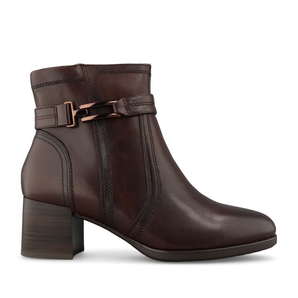 Jana Ladies 8-25763 Ankle Boot Mid Heel In Mocha