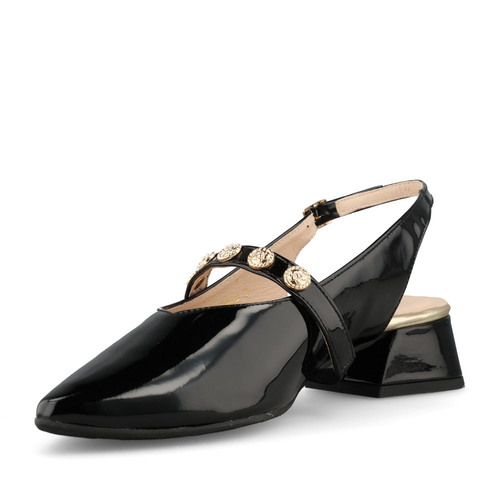 Emis Ladies 8424/F270o Sling Back Shoe In Black Patent