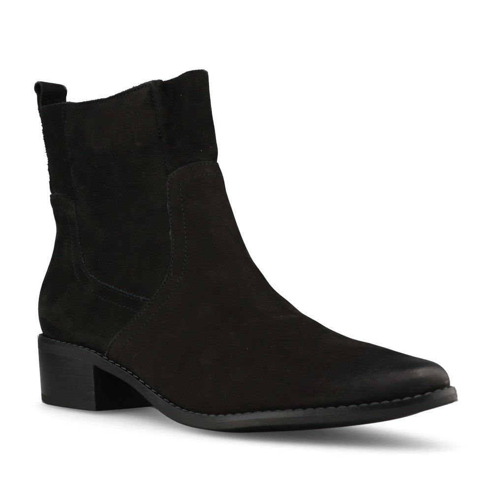 Caprice Ladies 9-25310 Block Heel Nubuck Ankle Boot In Black