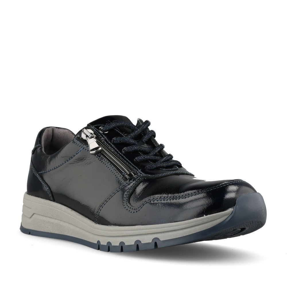 Waldlaufer Ladies 957012 April H-Fit Laced Trainer In Navy Patent