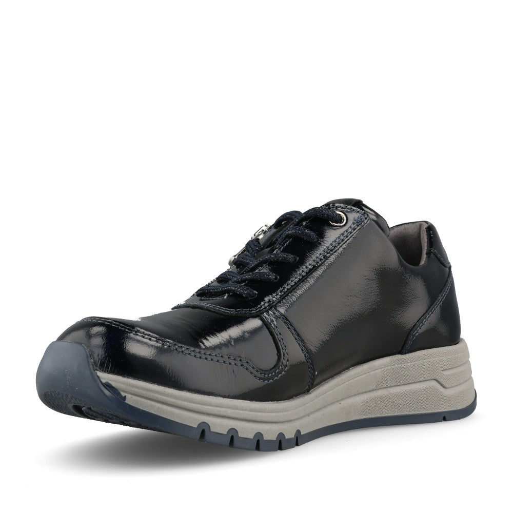 Waldlaufer Ladies 957012 April H-Fit Laced Trainer In Navy Patent