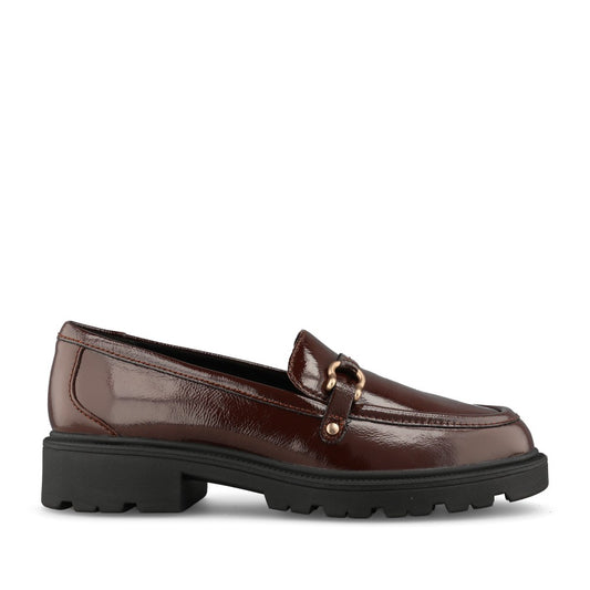 Clarks Ladies Code L Step Leather D-fit Shoe In Dark Brown Patent
