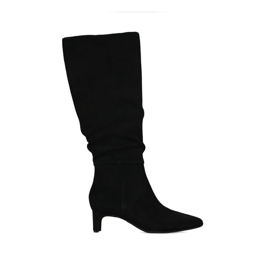 Clarks Ladies Edina Slouch Suede D-fit Boot In Black Suede