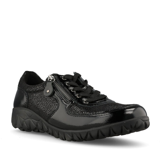 Ladies H89001 Havy Soft Laced Trainer In Black Patent