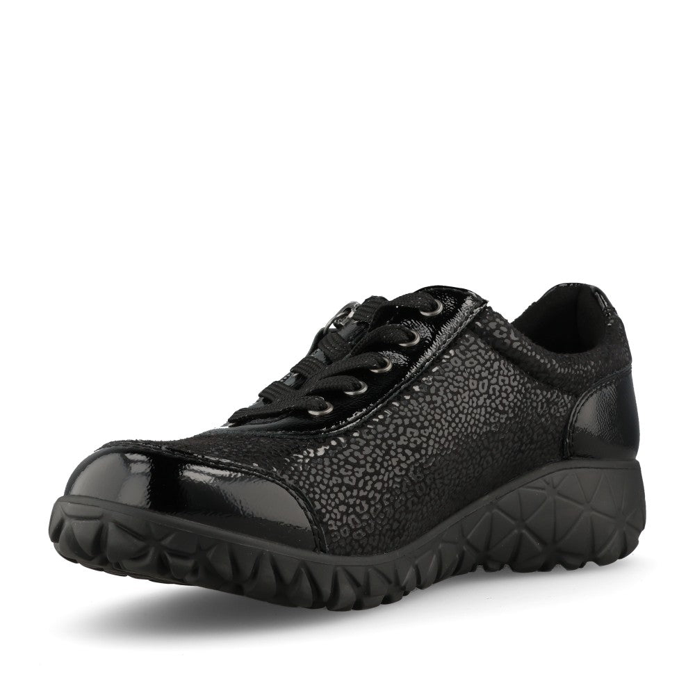 Ladies H89001 Havy Soft Laced Trainer In Black Patent