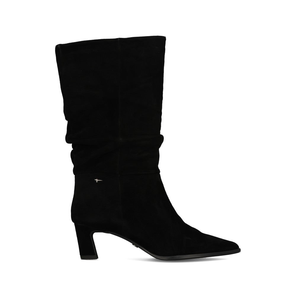Tamaris Ladies 1-25308 Mid-Calf Suede Mid Heel Boot In Black