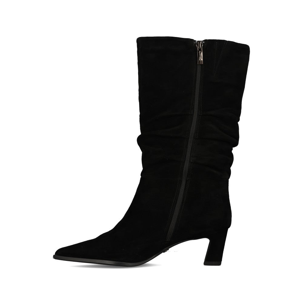 Tamaris Ladies 1-25308 Mid-Calf Suede Mid Heel Boot In Black