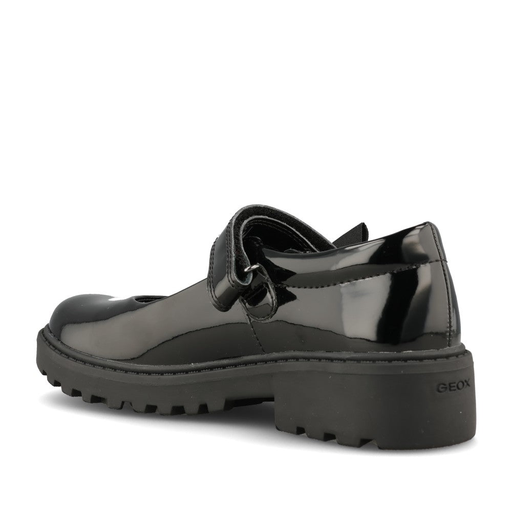 Geox Girls J1620E Casey Velcro Shoe Mary Jane in Black Patent