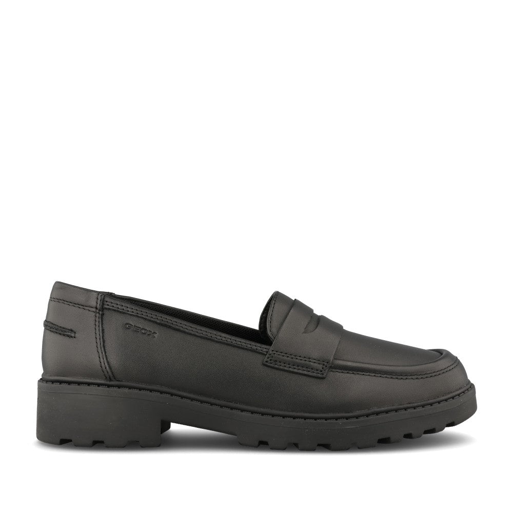 Geox Girls J3620C Casey Slip On Shoe in Black Leather
