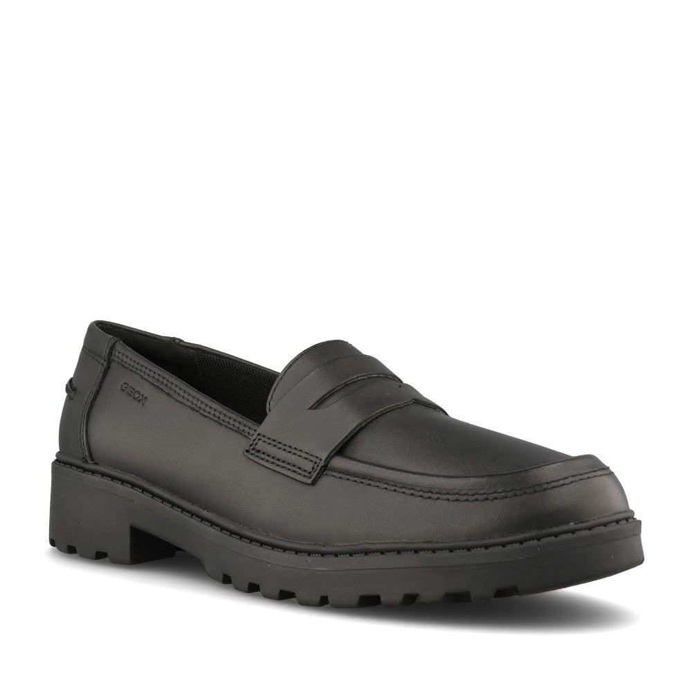 Geox Girls J3620C Casey Slip On Shoe in Black Leather