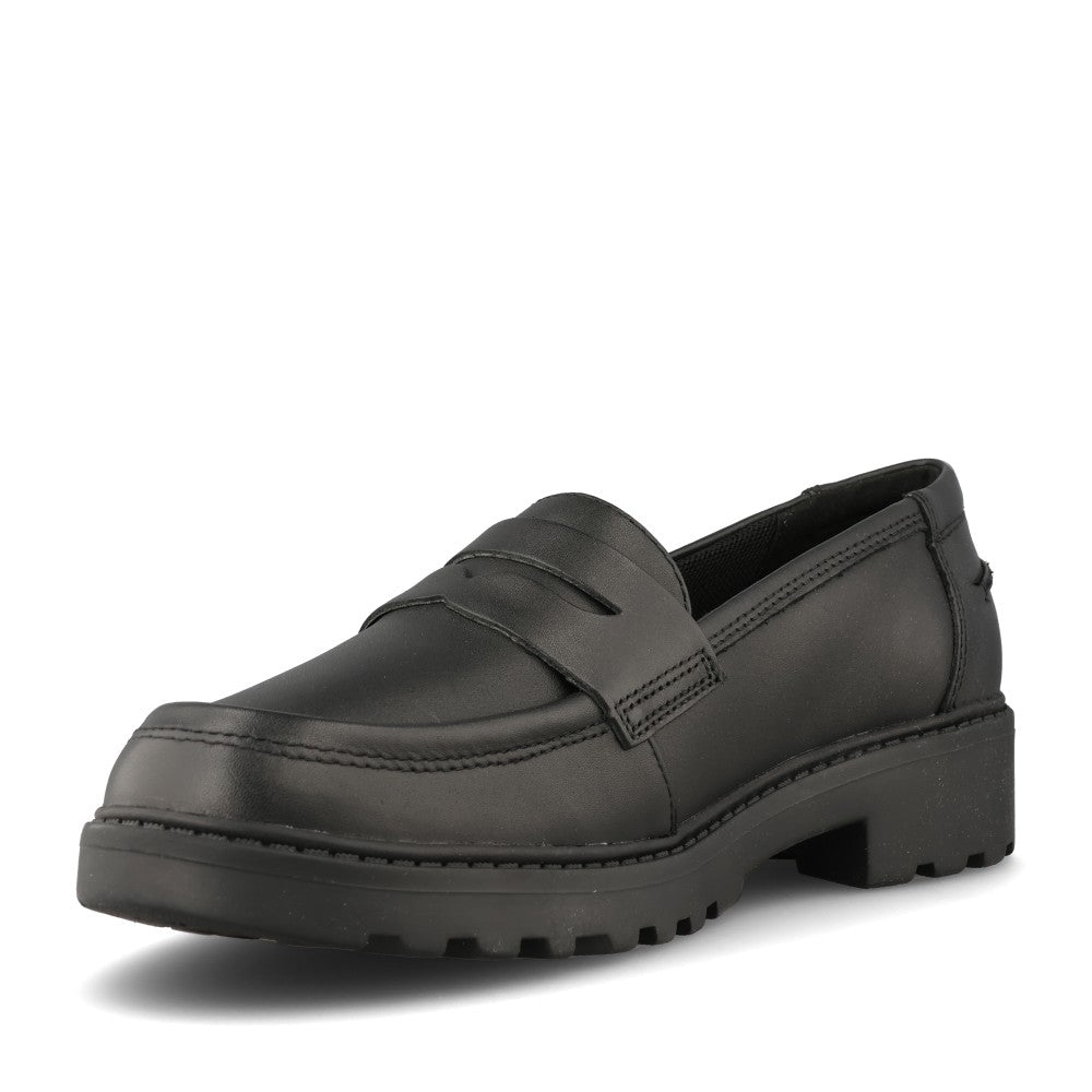 Geox Girls J3620C Casey Slip On Shoe in Black Leather