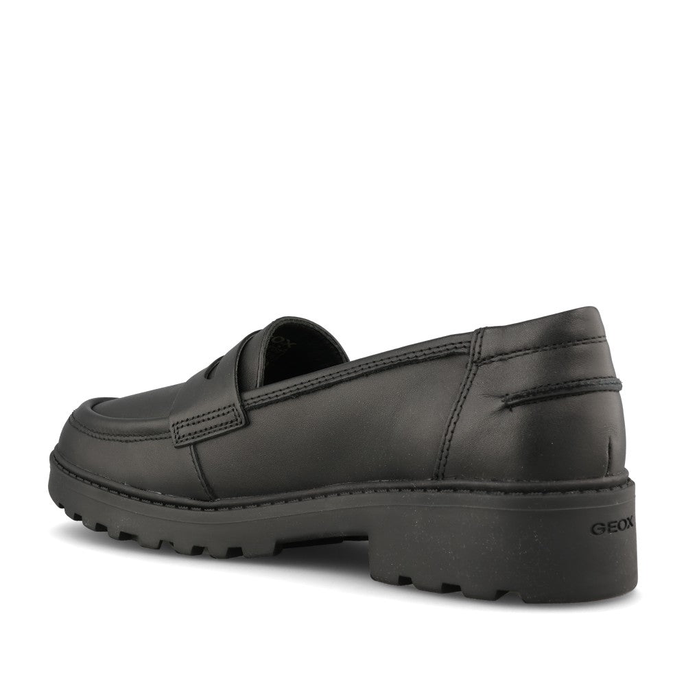 Geox Girls J3620C Casey Slip On Shoe in Black Leather