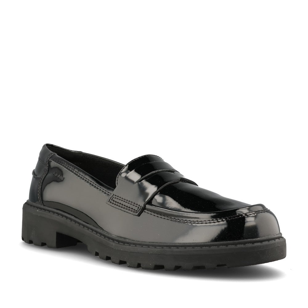 Geox Girls J3620C Casey Slip On Shoe in Black Patent