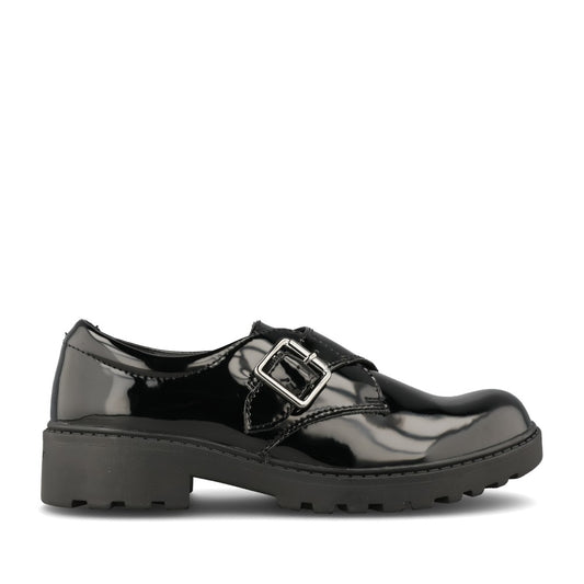 Geox Girls J6620B Casey Patent Buckle Shoe in Black