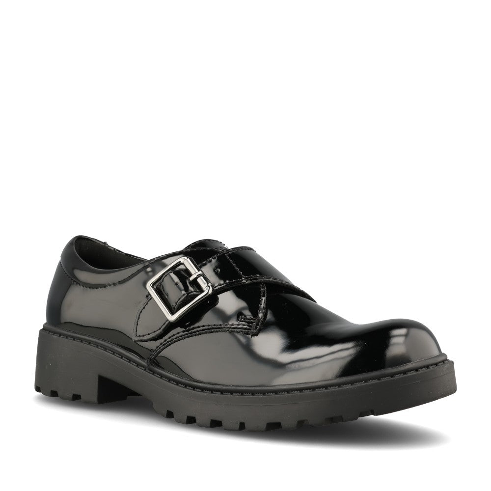 Geox Girls J6620B Casey Patent Buckle Shoe in Black