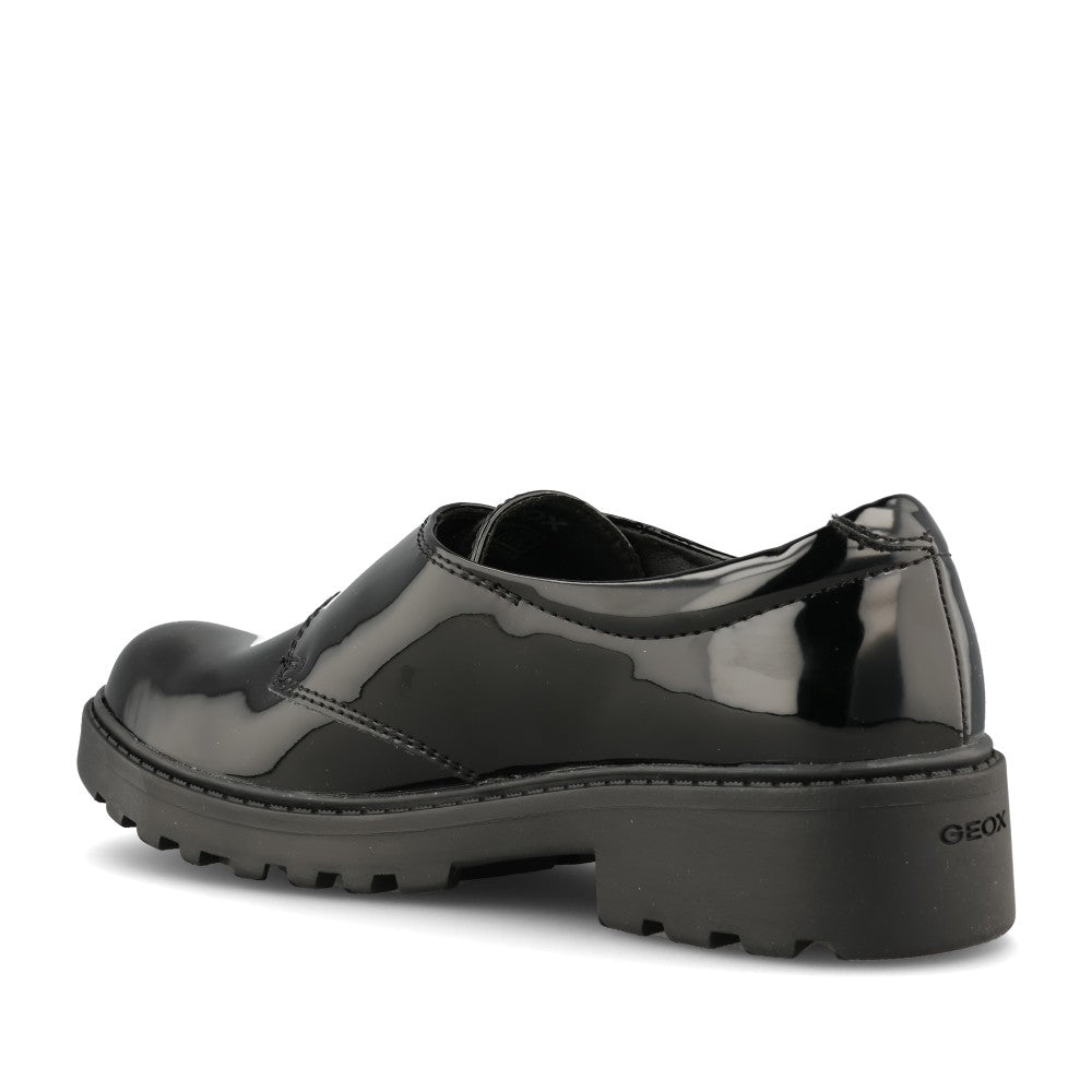 Geox Girls J6620B Casey Patent Buckle Shoe in Black