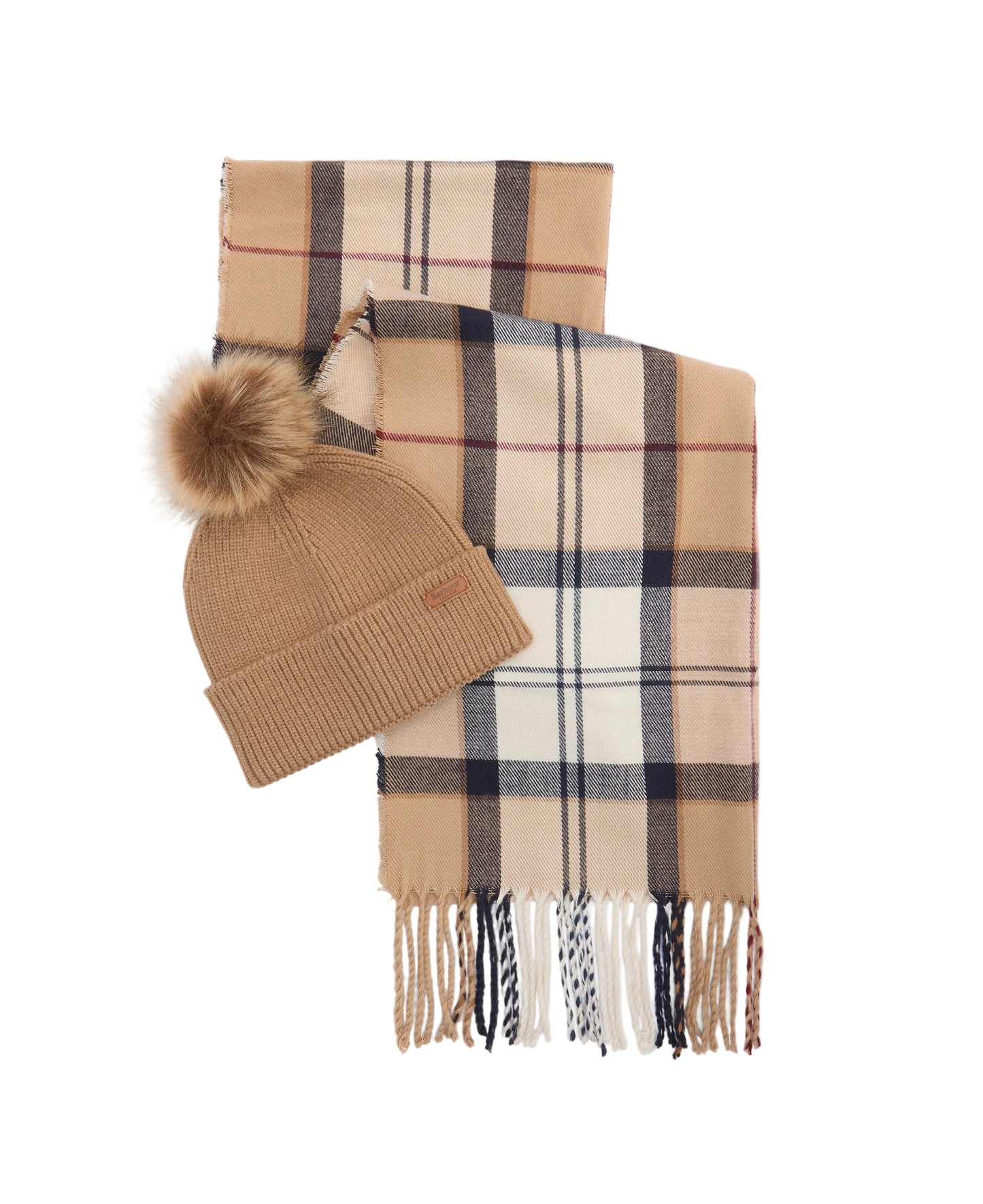 Barbour Ladies Dover Hat & Scarf LGS0054 In Beige Tartan