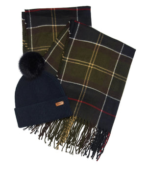 Barbour Ladies Dover Hat & Scarf LGS0054 In Classic Tartan