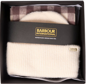 Barbour Ladies International Kemora Beanie & Scarf Gift Set LGS0104 In Cream