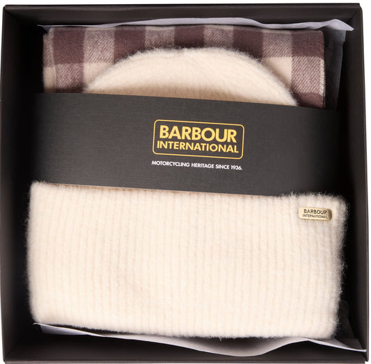 Barbour Ladies International Kemora Beanie & Scarf Gift Set LGS0104 In Cream