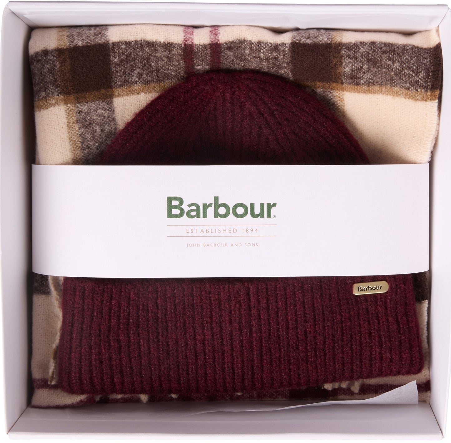 Barbour Ladies Olivia Beanie & Scarf Gift Set LGS0107 In Tartan