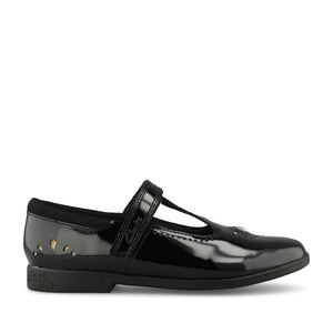 Clarks Girls Lock Wish G-FIT T-Bar Shoe in Black Patent