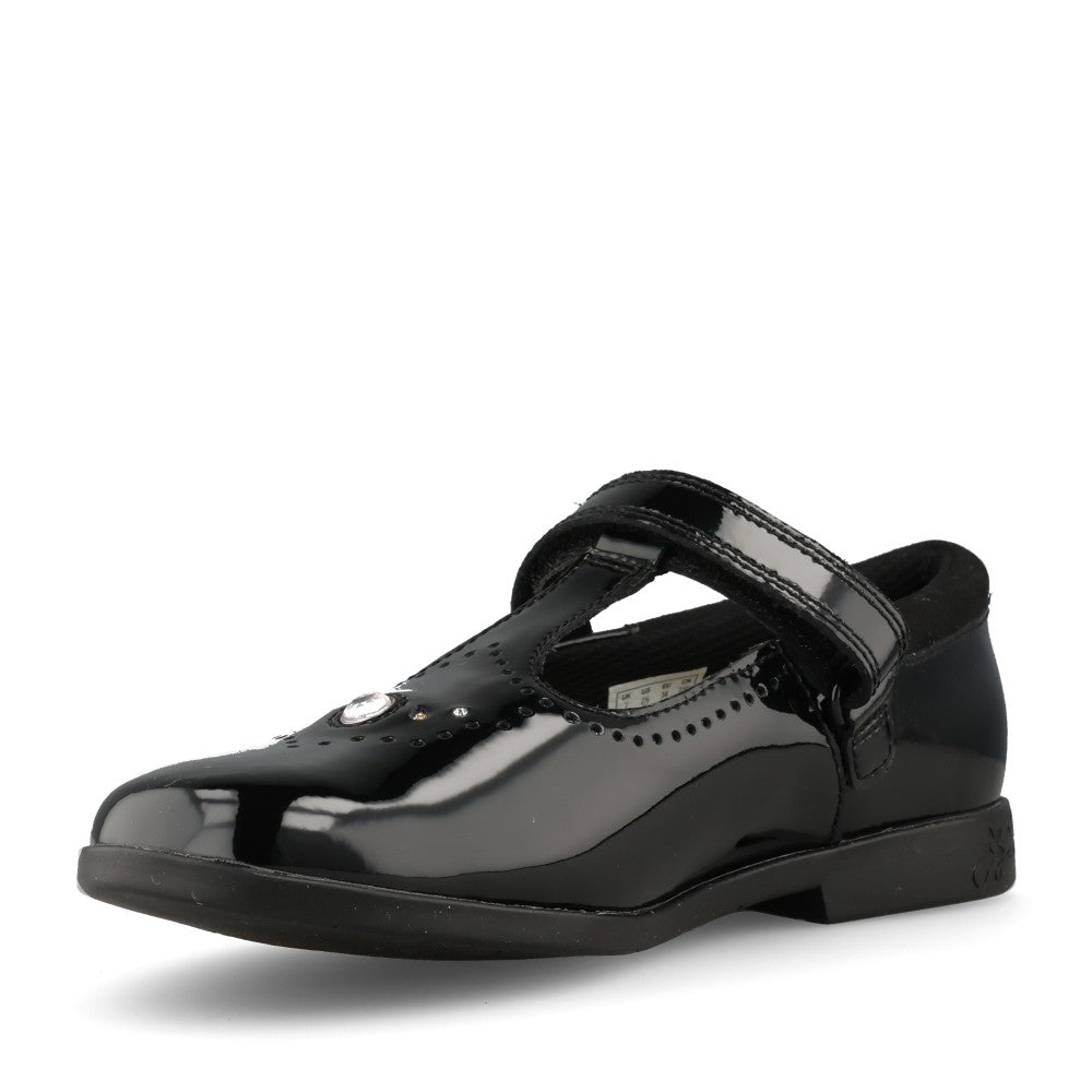 Clarks Girls Lock Wish G-FIT T-Bar Shoe in Black Patent