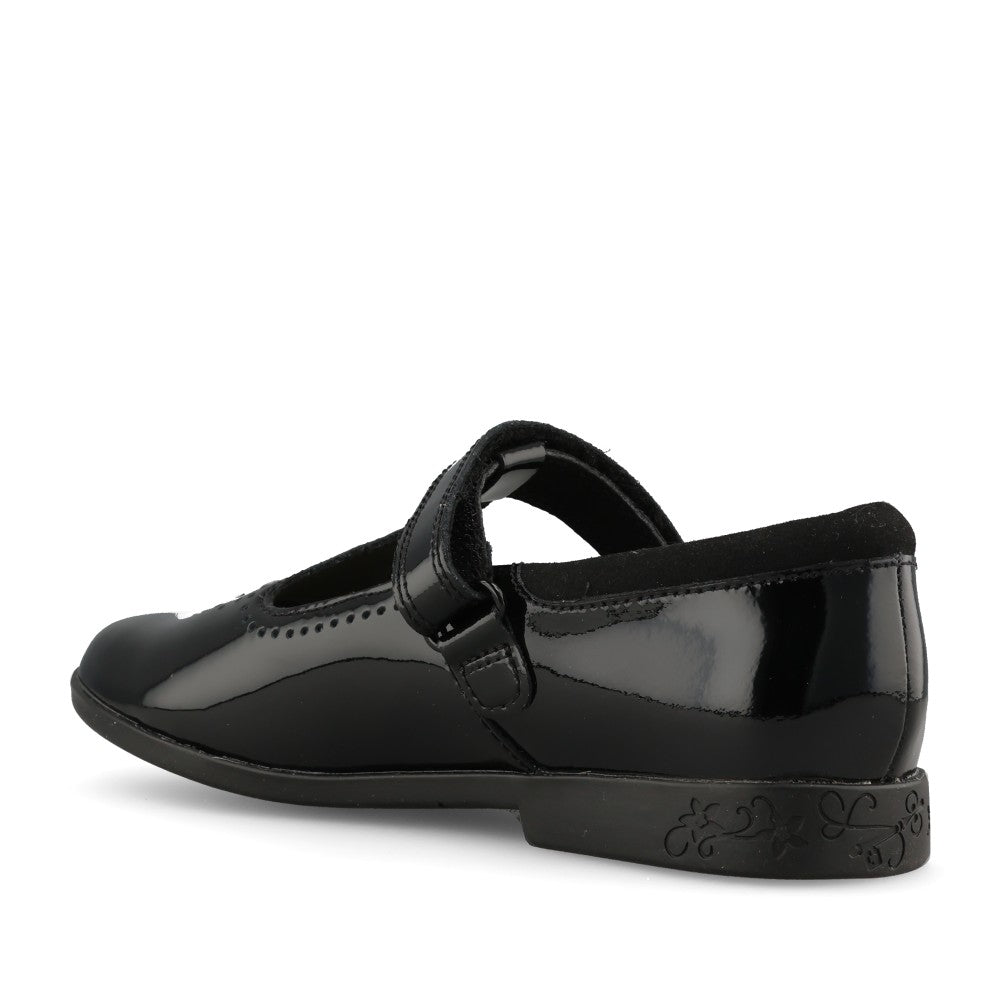 Clarks Girls Lock Wish F-FIT T-Bar Shoe in Black Patent