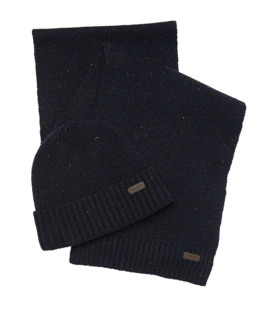 Barbour Mens Carlton Fleck Hat & Scarf MGS0047 In Navy