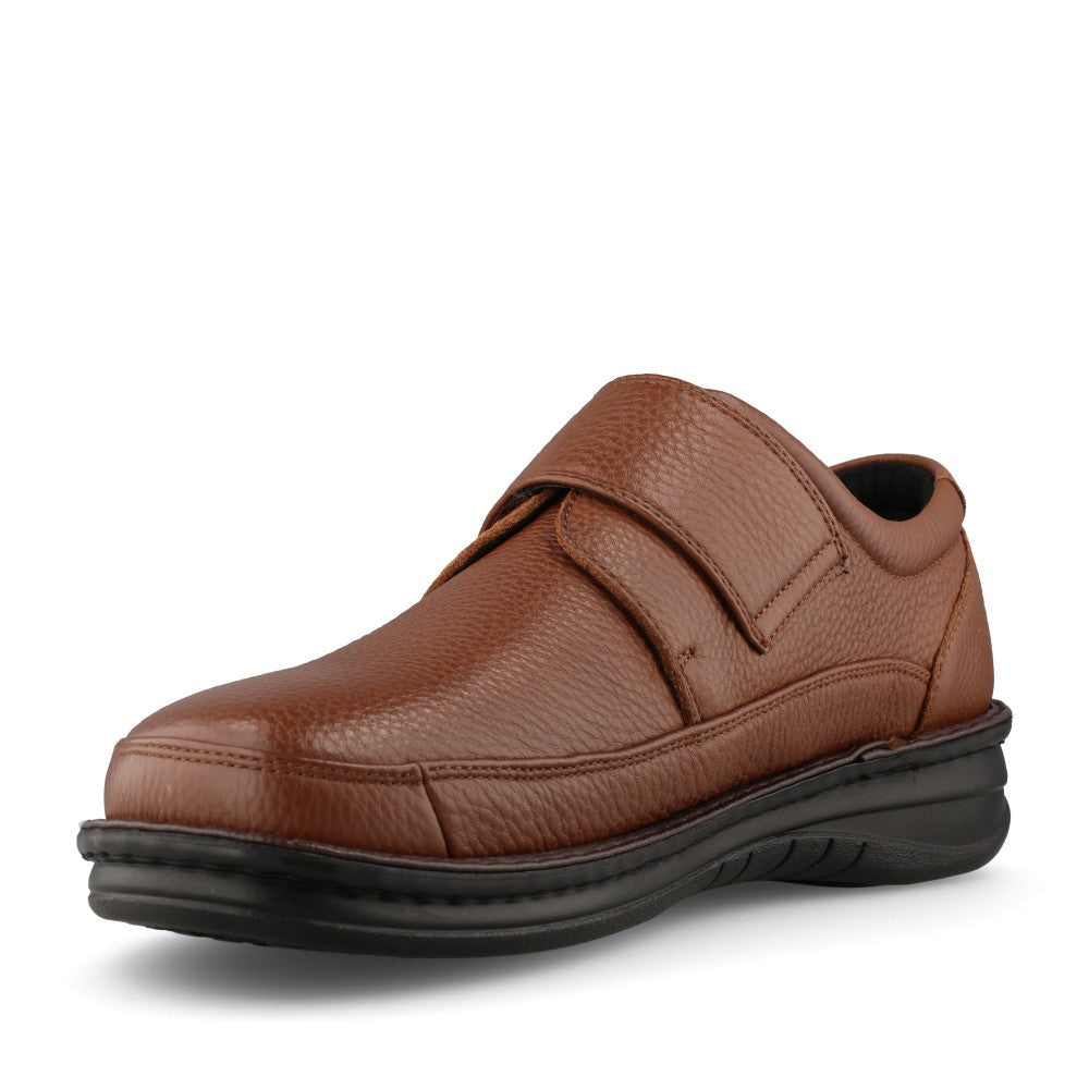 Mens P-3708C Extra Wide Velcro Shoe In Cognac
