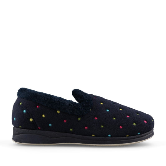 Ladies Repose 406 Spotted Slipper in Navy Combi