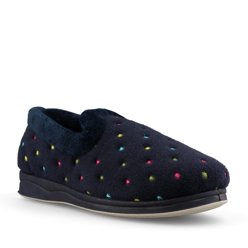 Ladies Repose 406 Spotted Slipper in Navy Combi
