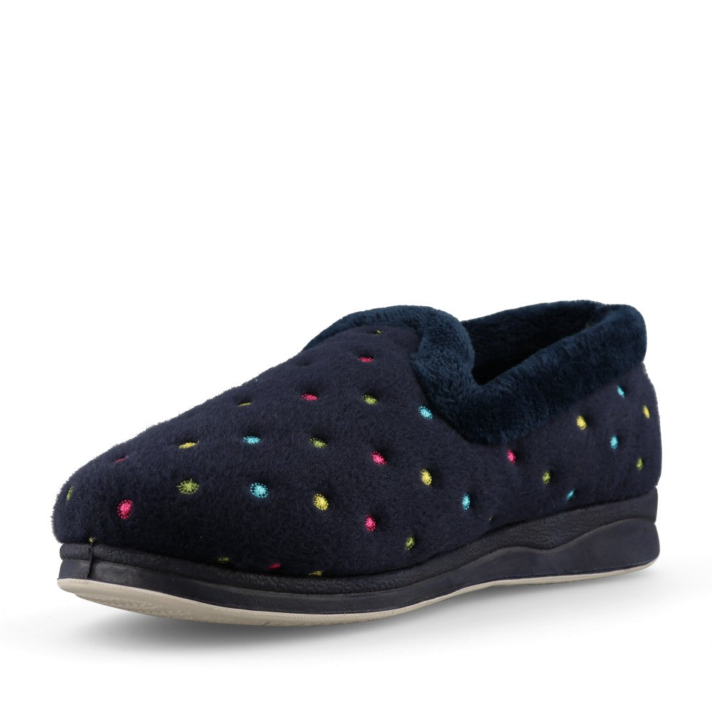 Ladies Repose 406 Spotted Slipper in Navy Combi