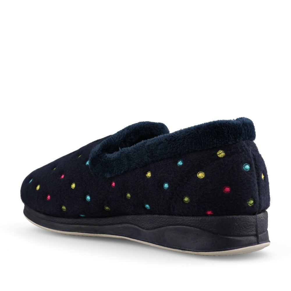 Ladies Repose 406 Spotted Slipper in Navy Combi
