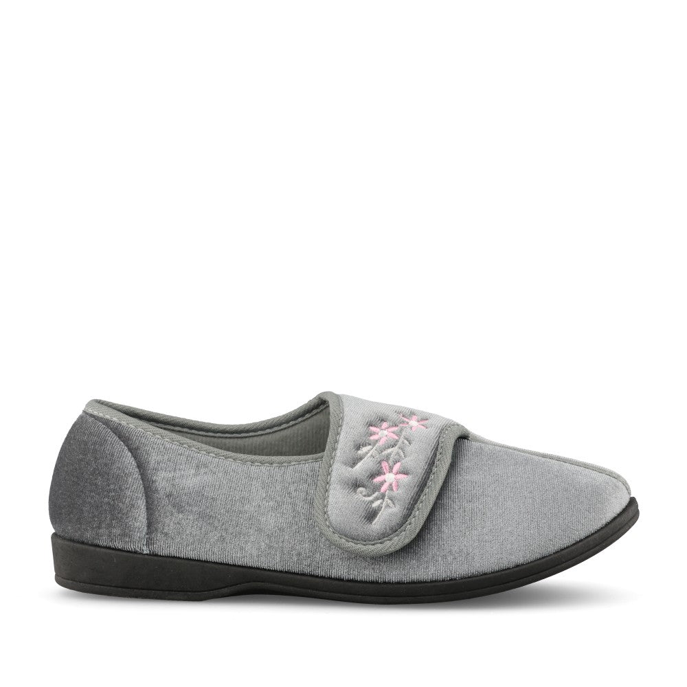 Ladies Veronica Velcro Slipper In Grey