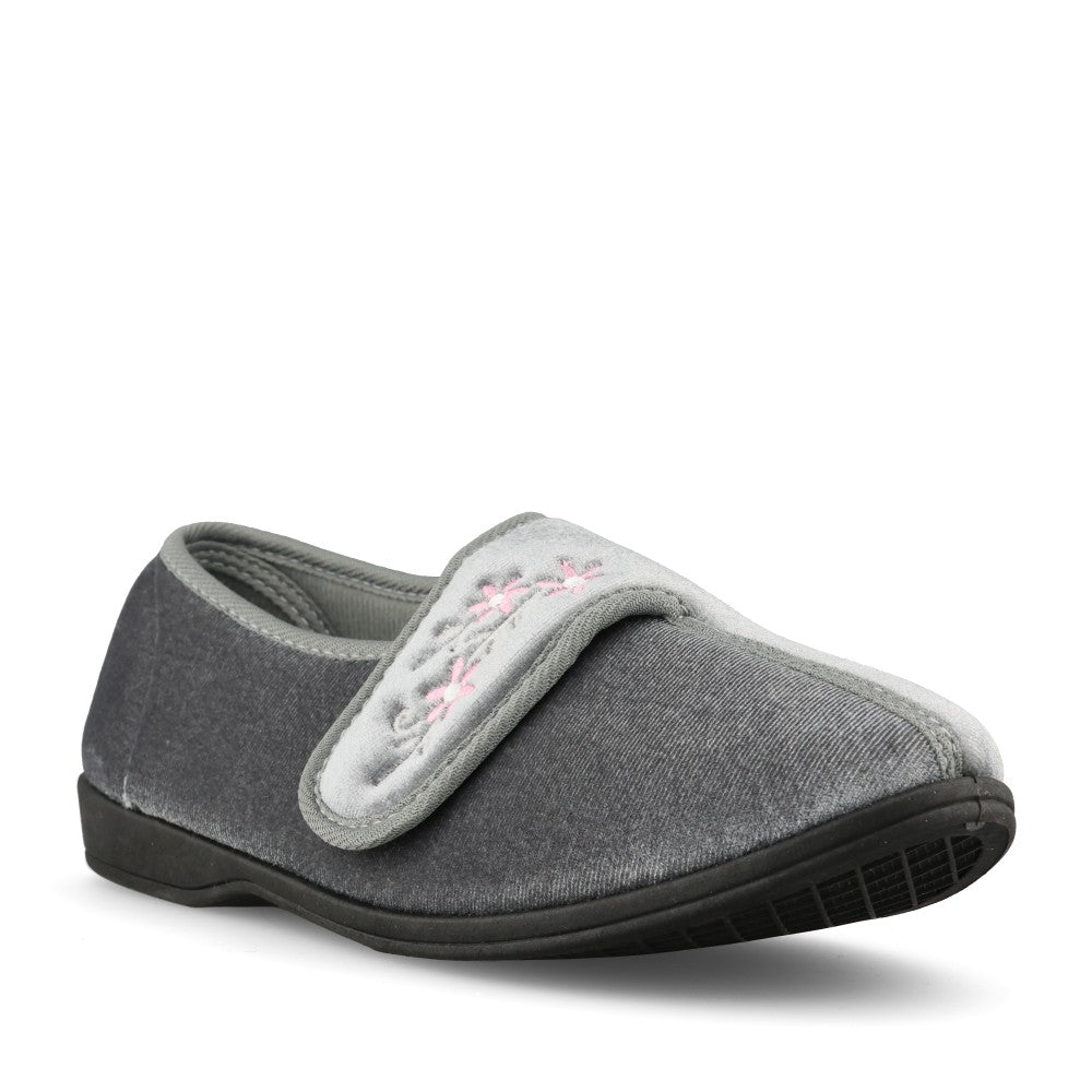 Ladies Veronica Velcro Slipper In Grey