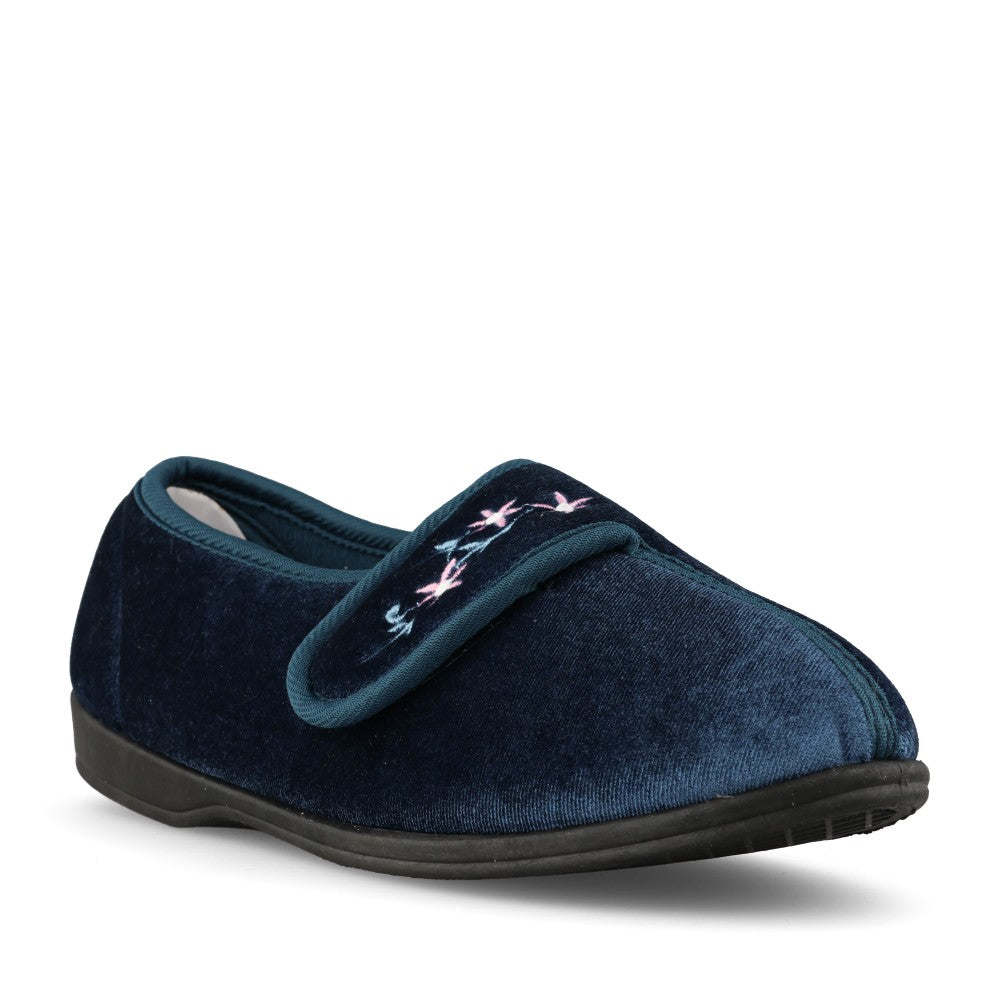 Ladies Veronica Velcro Slipper In Navy